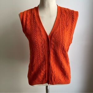 Vintage 1980s Anne Klein II Cable Knit Sweater Vest Linen Cotton Orange Medium